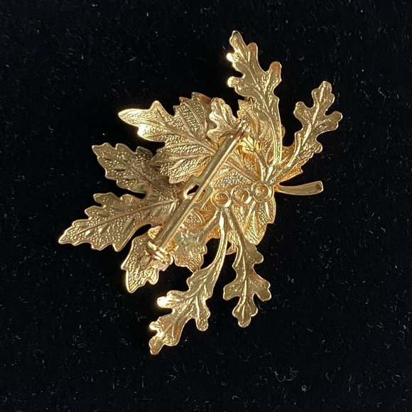 Large Multi Leaf Pin Enamel Brooch Maple Elm Vintage Jewelry 2.5” - Picture 4 of 6